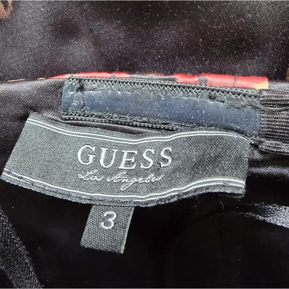 GUESS Floral Bodycon Dress Strapless Sweetheart Neck Black Red Brown Size 3 - Picture 5 of 7